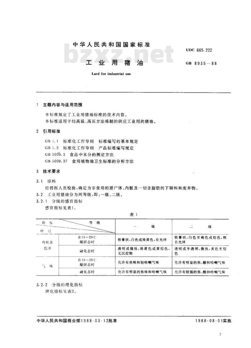 GB 8935-1988 工业用猪油
