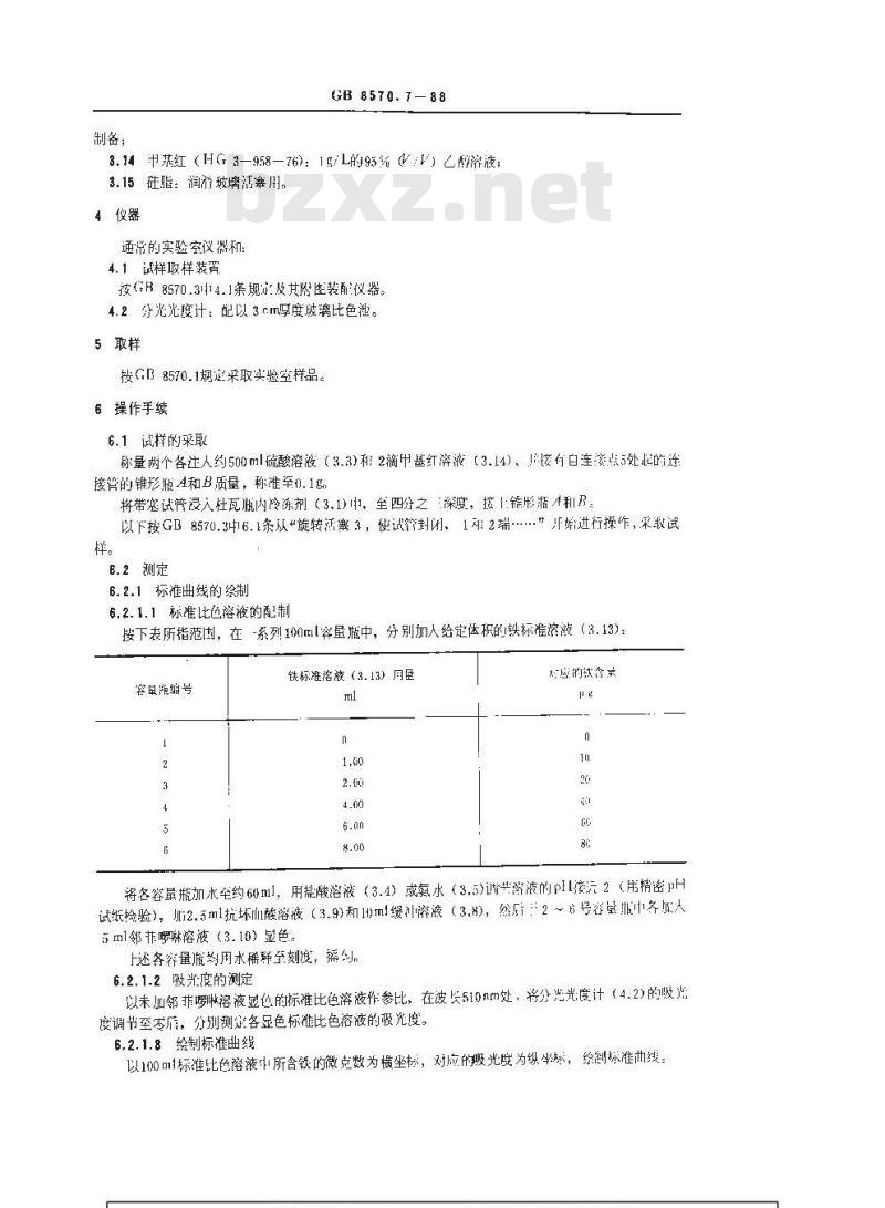 GB/T 8570.7-1988 液体无水氨 铁含量的测定 邻菲罗啉分光光度法