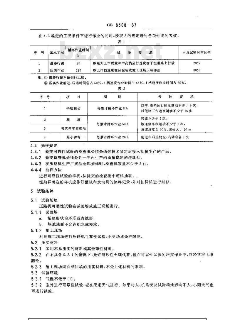 GB/T 8508-1987 轮胎压路机 可靠性试验方法