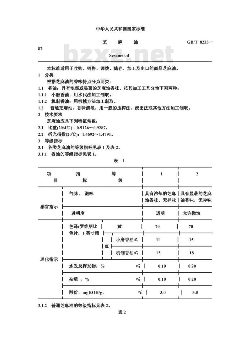 GB 8233-1987 芝麻油