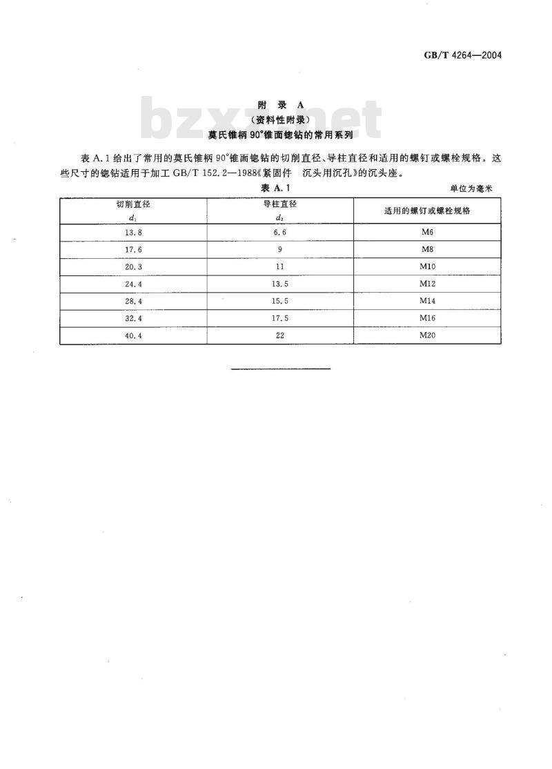GB/T 4264-2004 带可换导柱的莫氏锥柄90°锥面锪钻