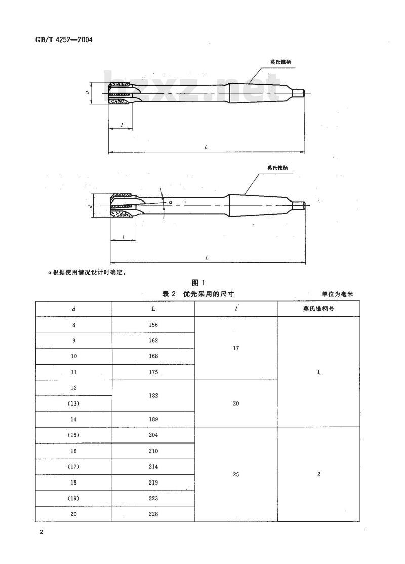 GB/T 4252-2004 硬质合金莫氏锥柄机用铰刀
