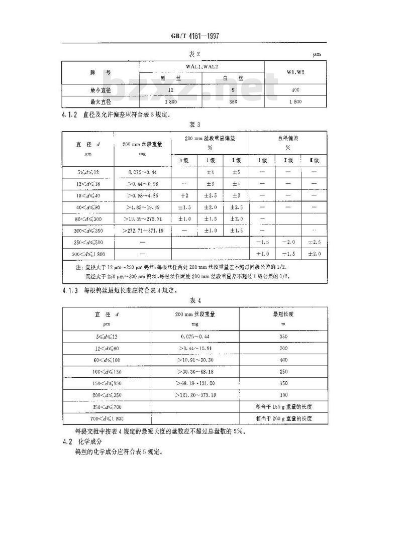 GB/T 4181-1997 钨丝