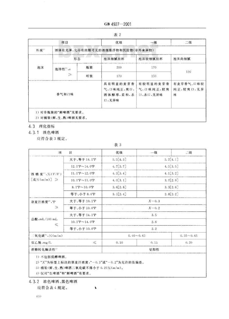 GB 4927-2001 啤酒
