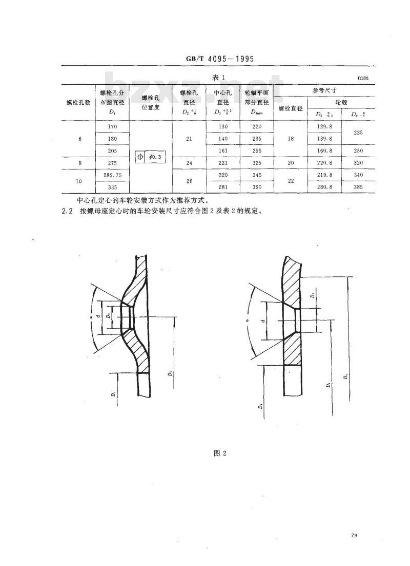 GB/T 4095-1995 载货汽车辐板式车轮在轮毂上的安装尺寸
