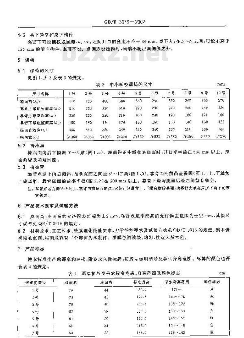 GB/T 3976-2002 学校课桌椅功能尺寸