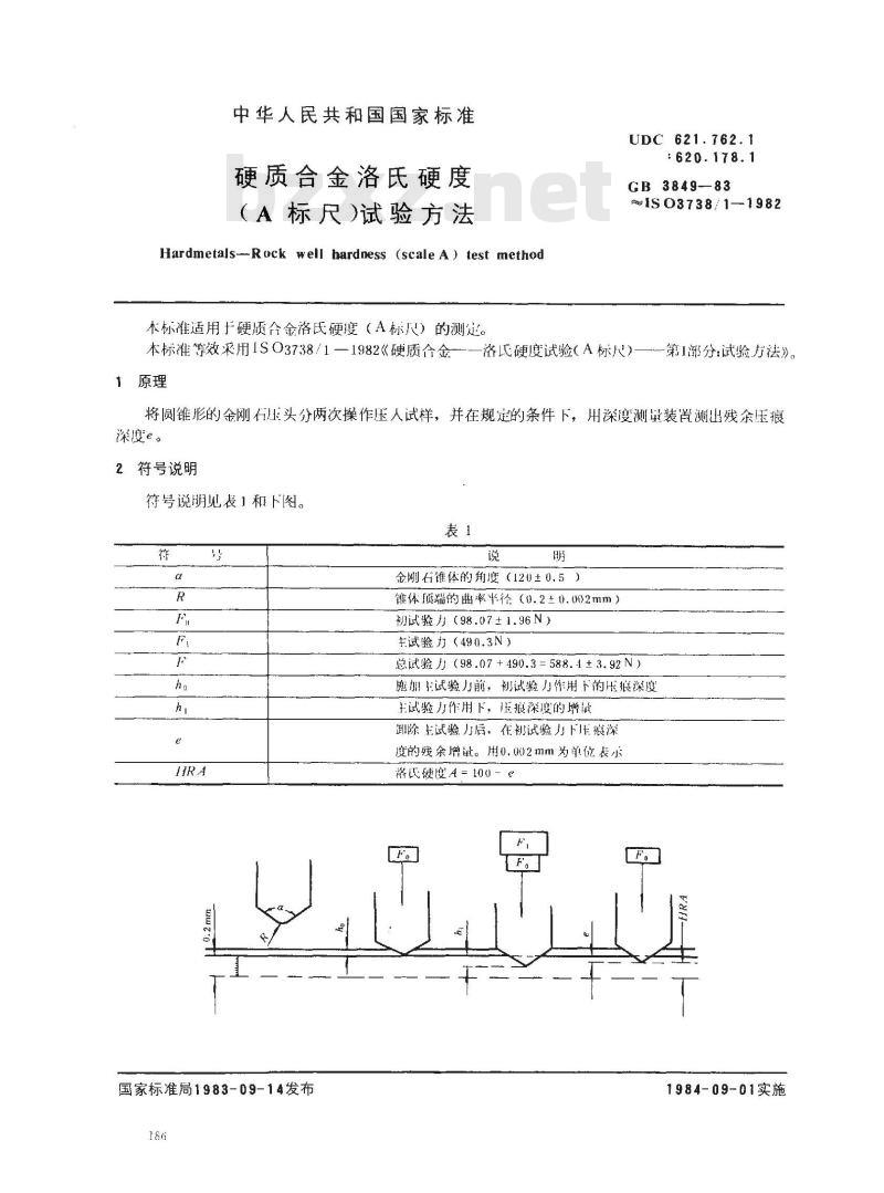 GB/T 3849-1983 硬质合金洛氏硬度(A标尺)试验方法