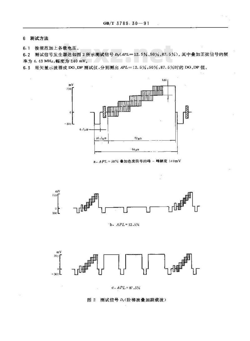 GB/T 3789.30-1991 发射管电性能测试方法 由亮度信号不同引起的色度信号失真 (微分增益DG和微分相位PP)的测试方法