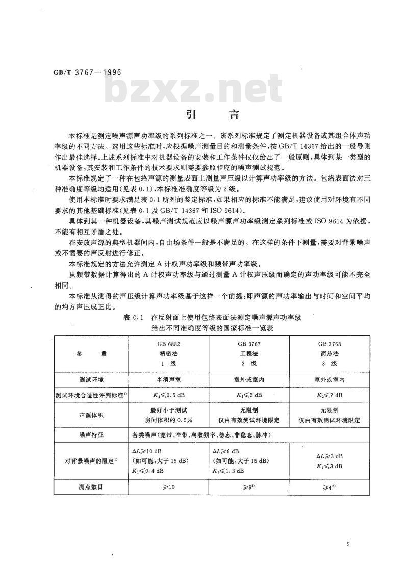 GB/T 3767-1996 声学 声压法测定噪声源声功率级 反射面上方近似自由场的工程法