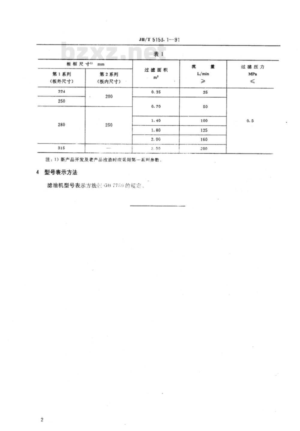 JB/T 5153.1-1991 板框式加压滤油机 型式与基本参数