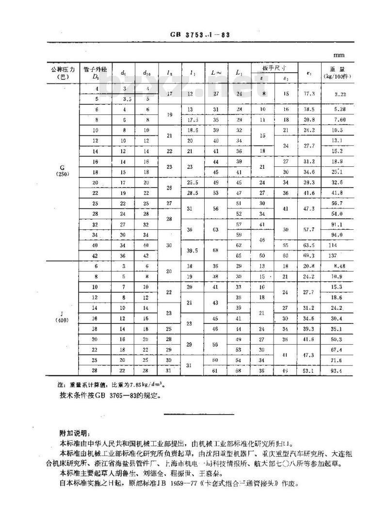 GB/T 3753.1-1983 卡套式组合三通管接头