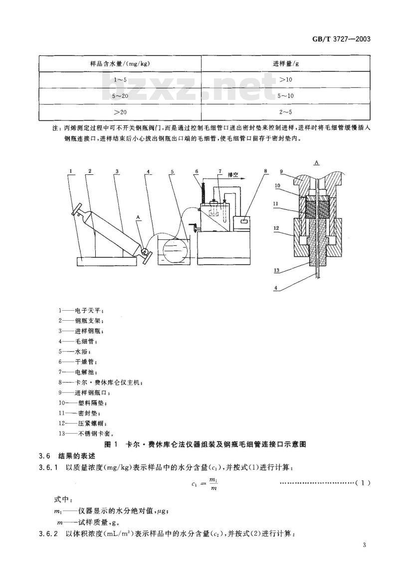 GB/T 3727-2003 工业用乙烯、丙烯中微量水的测定