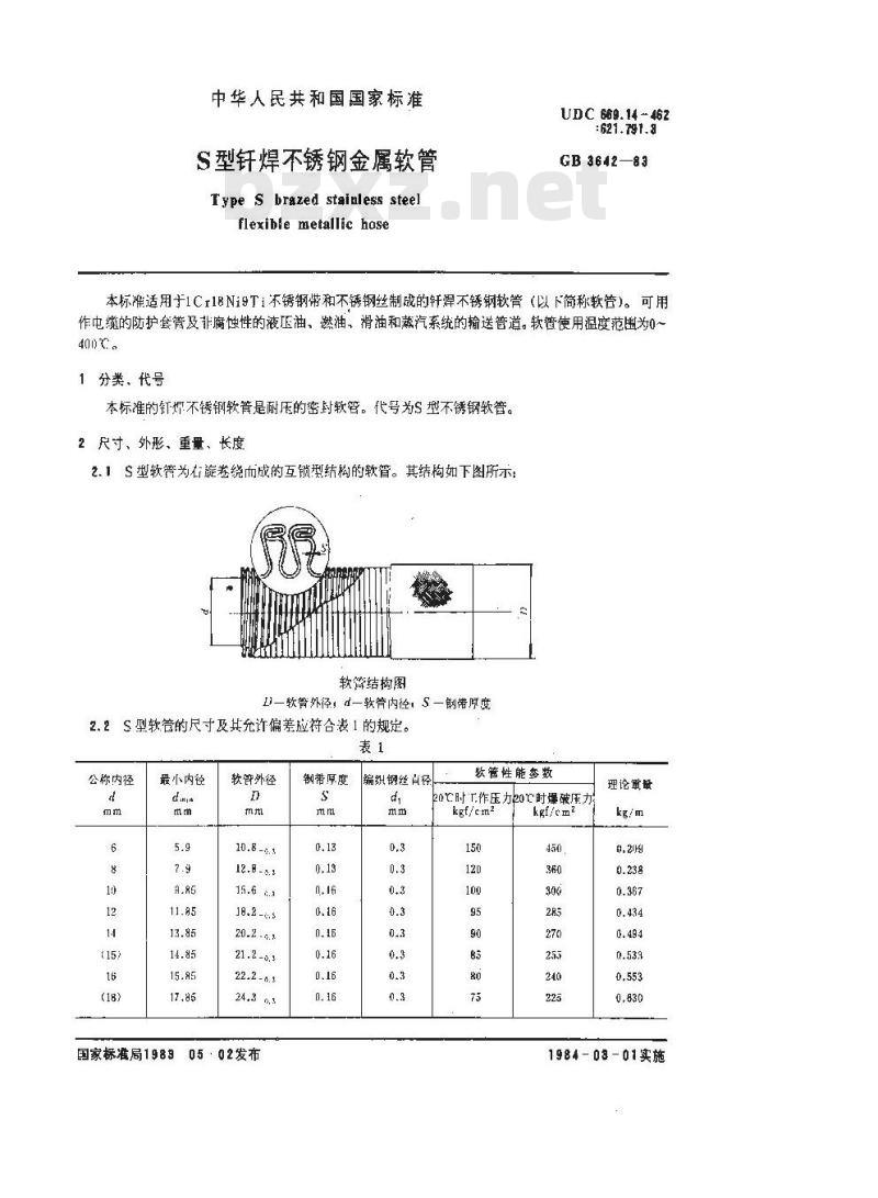 GB/T 3642-1983 S型钎焊不锈钢金属软管