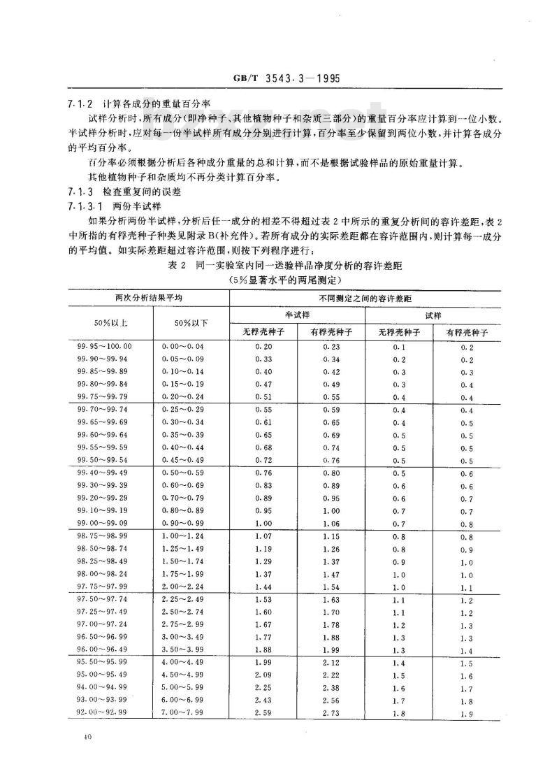 GB/T 3543.3-1995 农作物种子检验规程 净度分析