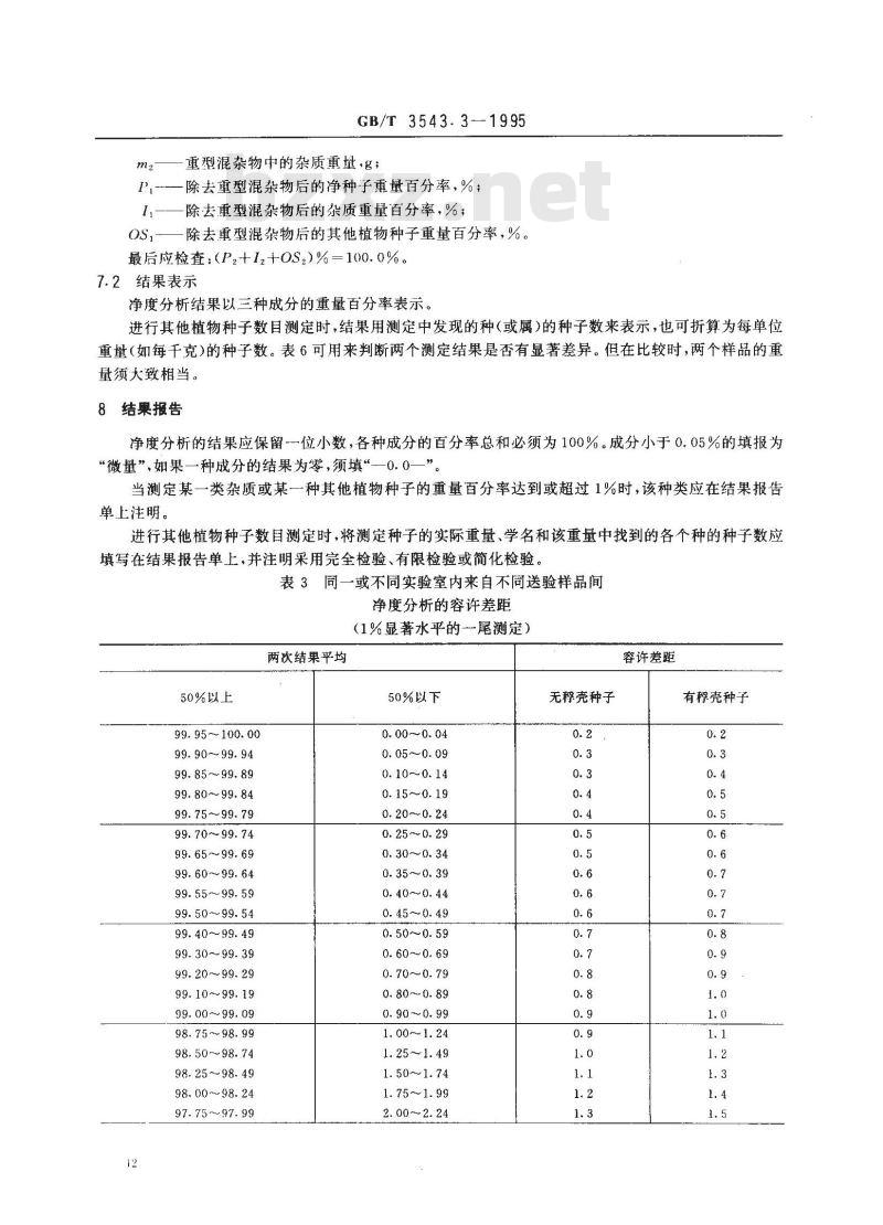 GB/T 3543.3-1995 农作物种子检验规程 净度分析