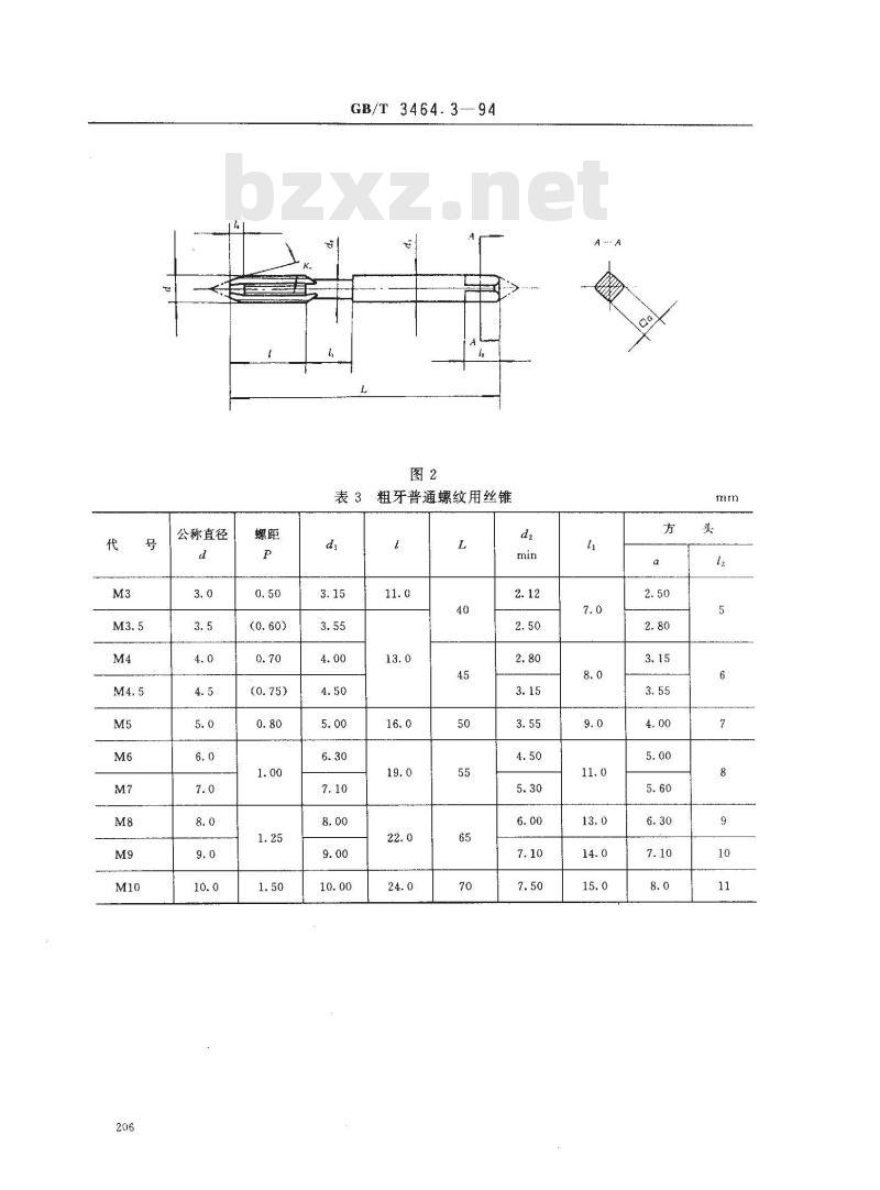 GB/T 3464.3-1994 短柄机用和手用丝锥