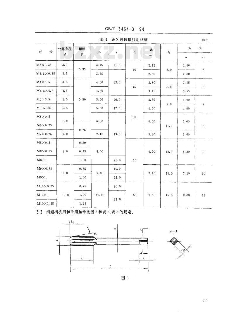 GB/T 3464.3-1994 短柄机用和手用丝锥