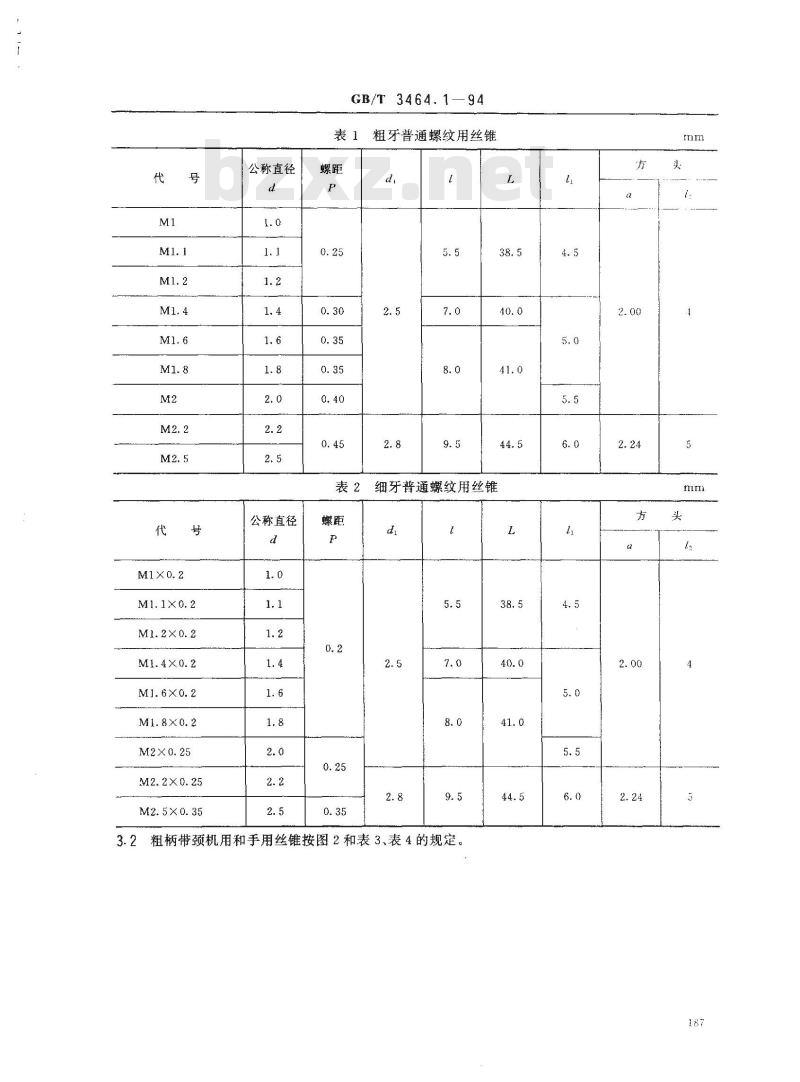GB/T 3464.1-1994 机用和手用丝锥