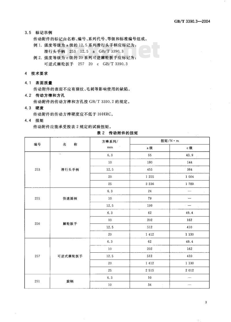 GB/T 3390.3-2004 手动套筒扳手 传动附件