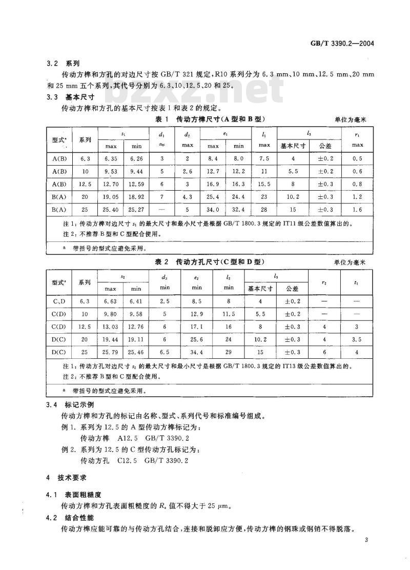 GB/T 3390.2-2004 手动套筒扳手 传动方榫和方孔