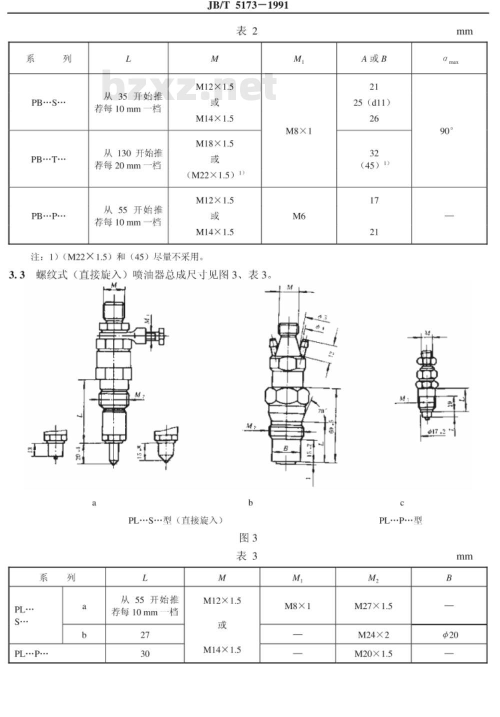 JB/T 5173-1991 喷油器总成 安装方式及连接尺寸