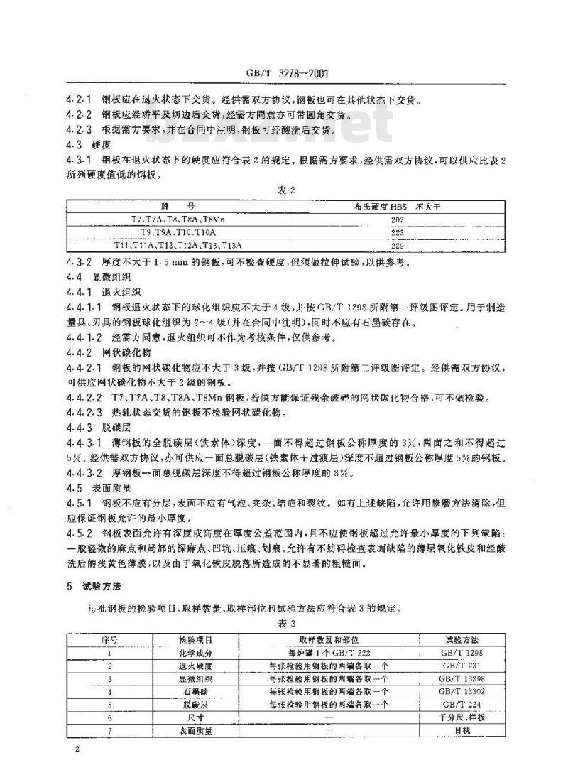 GB/T 3278-2001 碳素工具钢热轧钢板
