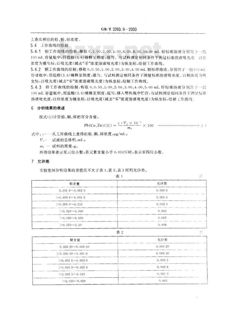 GB/T 3260.9-2000 锡化学分析方法 铅、铜、锌量的测定