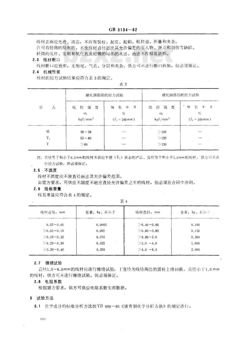 GB/T 3134-1982 铍青铜线