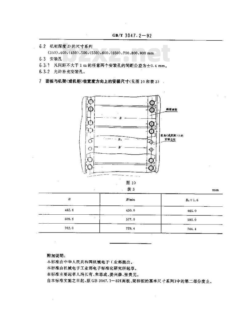 GB/T 3047.2-1992 高度进制为44.45mm的面板,机架和机柜的基本尺寸系列