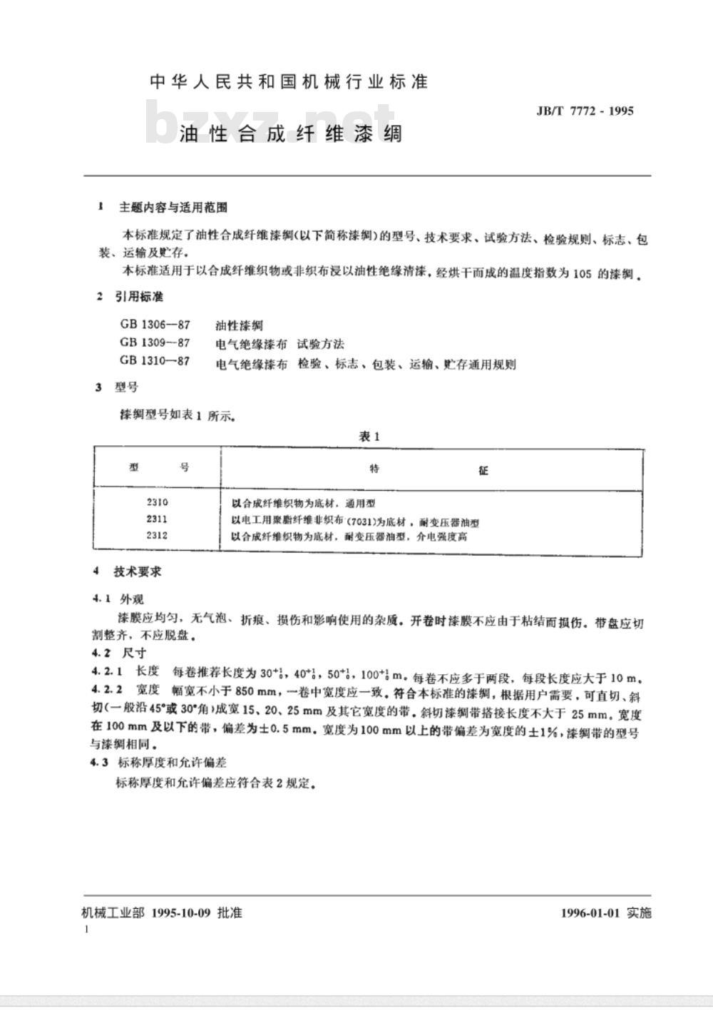 JB/T 7772-1995 油性合成纤维漆绸