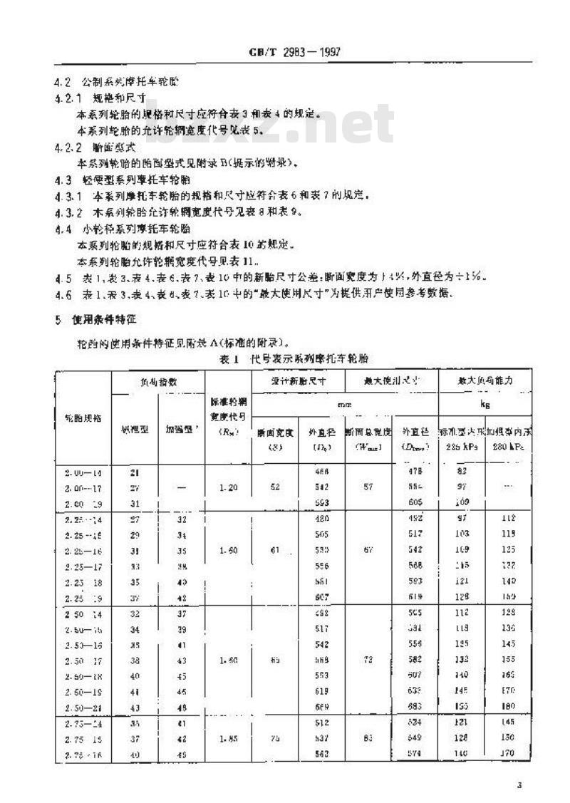 GB/T 2983-1997 摩托车轮胎系列