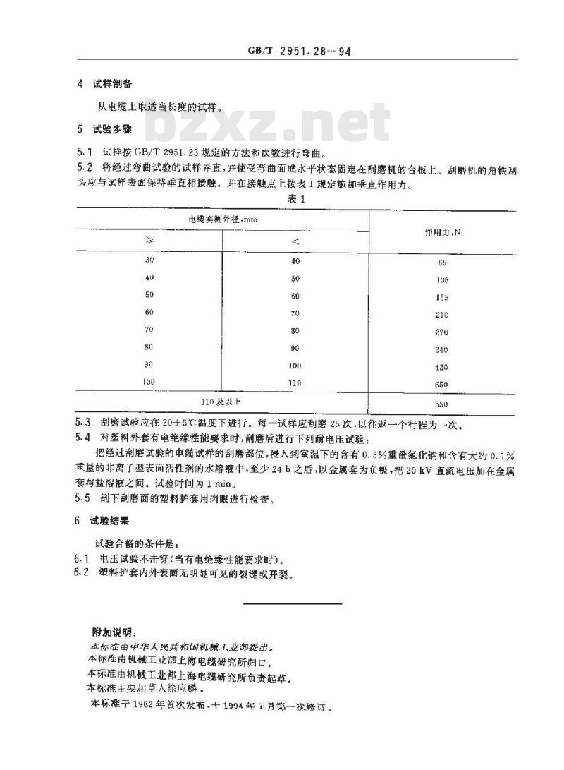 GB/T 2951.28-1994 电线电缆机械物理性能试验方法 挤出外套刮磨试验