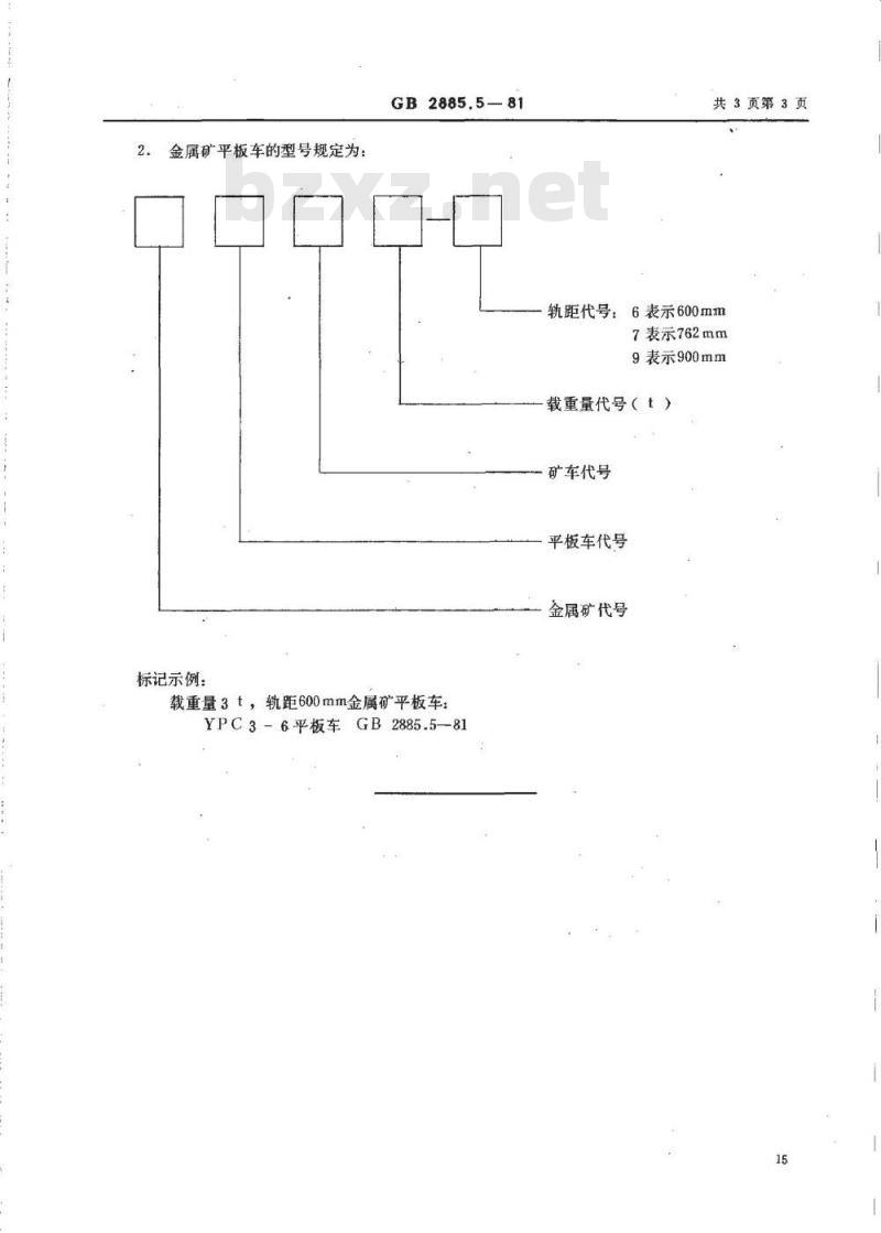 GB/T 2885.5-1981 金属矿平板车 基本参数及尺寸