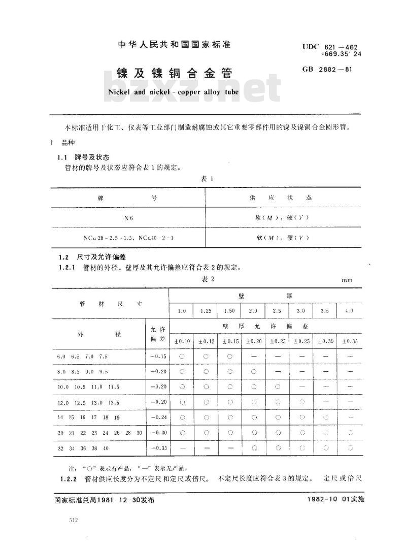 GB/T 2882-1981 镍及镍铜合金管