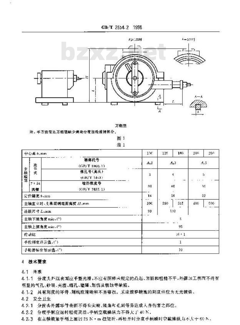 GB/T 2554.2-1998 机械分度头 分类和技术条件