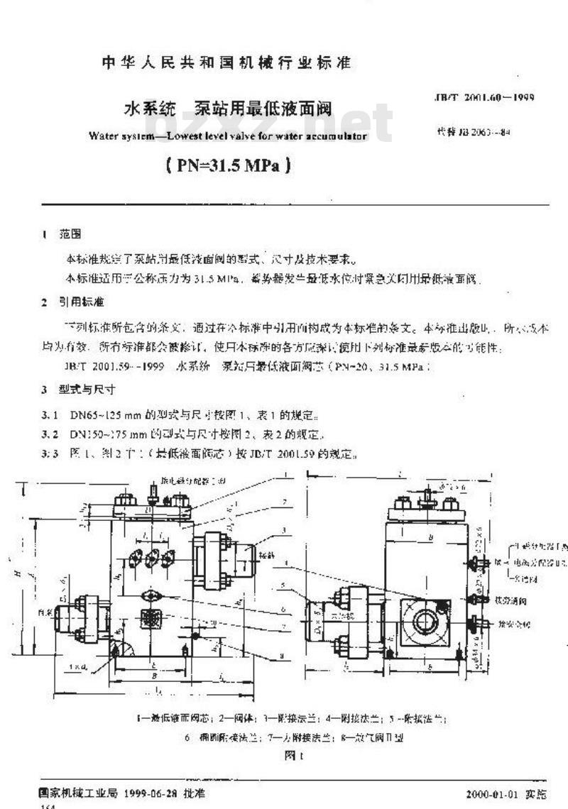 JB/T 2001.60-1999 水系统 泵站用最低液面阀(PN=31.5MPa)
