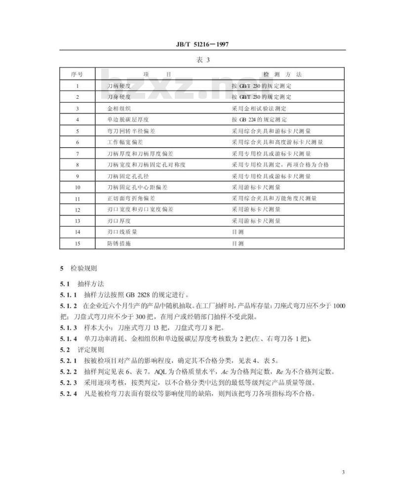 JB/T 51216-1997 旋耕机械弯刀 产品质量分等
