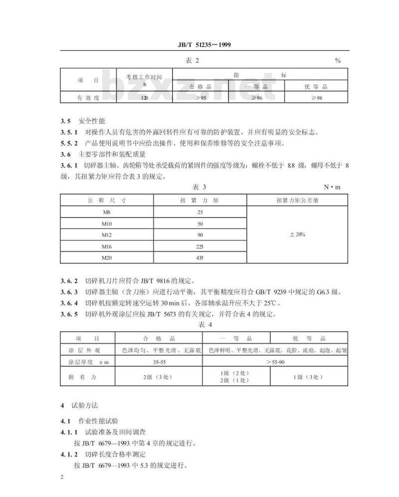 JB/T 51235-1999 茎杆切碎还田机 产品质量分等