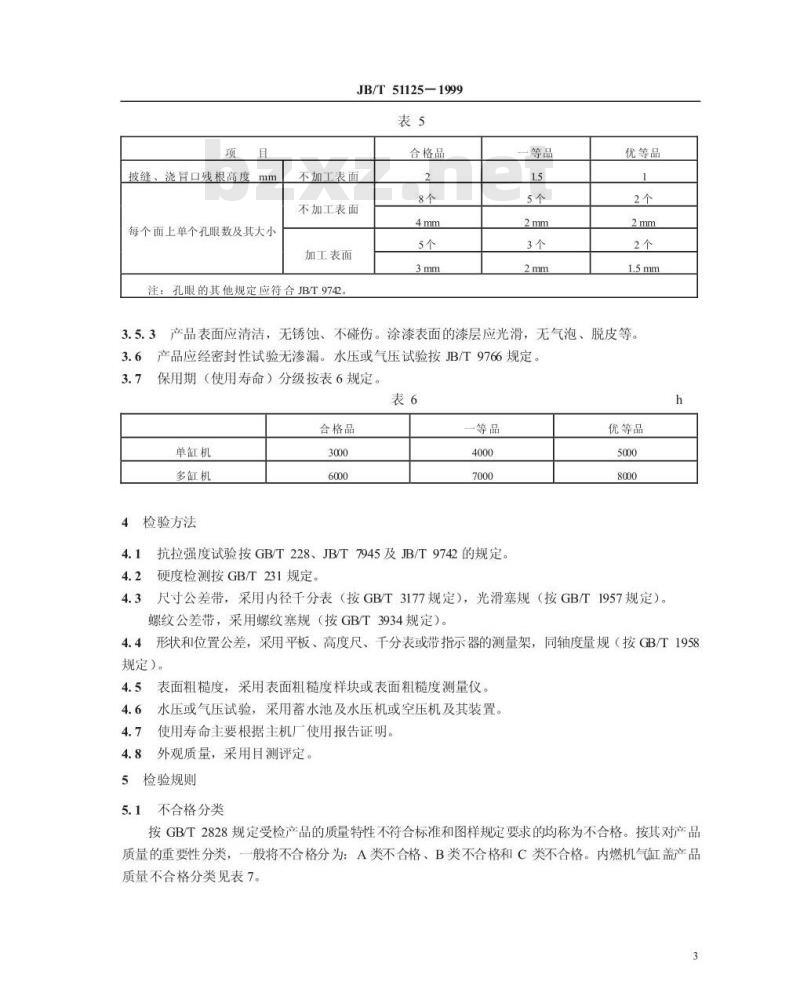 JB/T 51125-1999 内燃机 气缸盖 产品质量分等