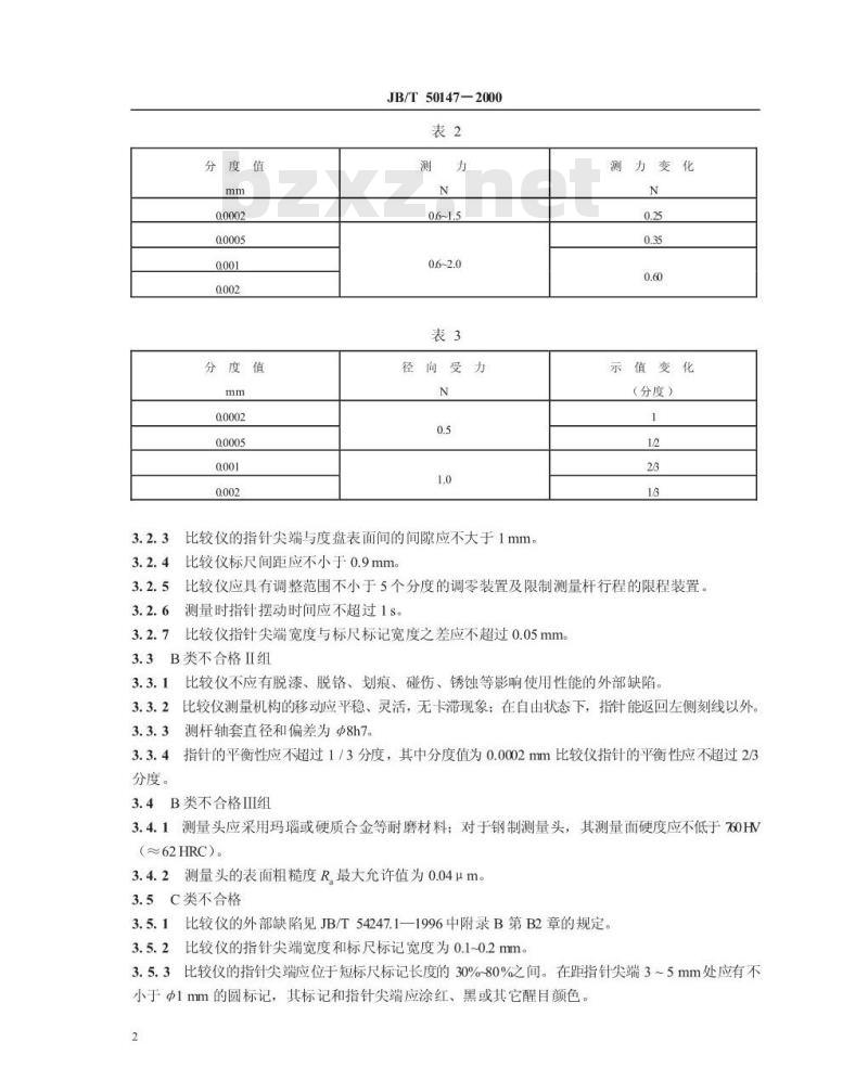 JB/T 50147-2000 量具量仪产品质量分等 小扭簧比较仪