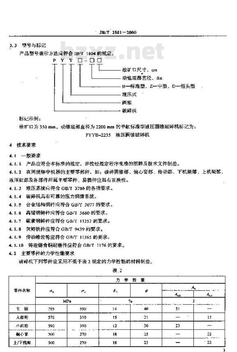 JB/T 2501-2000 单缸液压圆锥破碎机