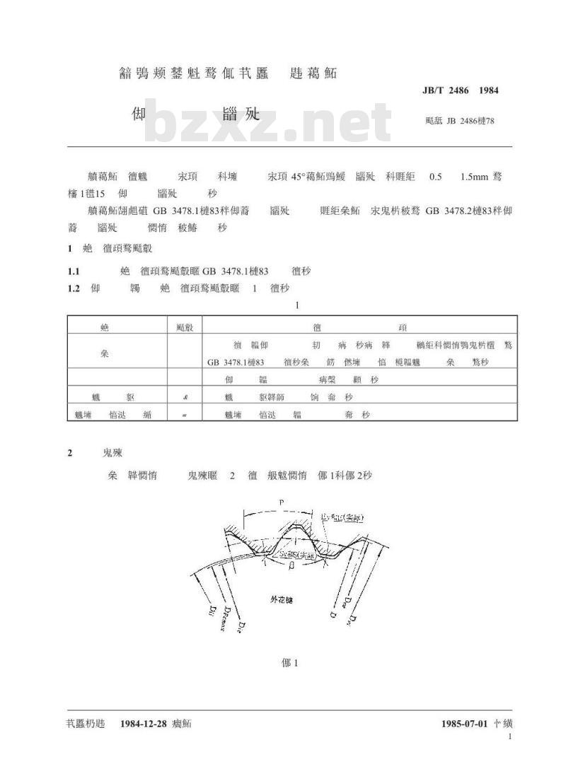 JB/T 2486-1984 圆锥直齿渐开线花键