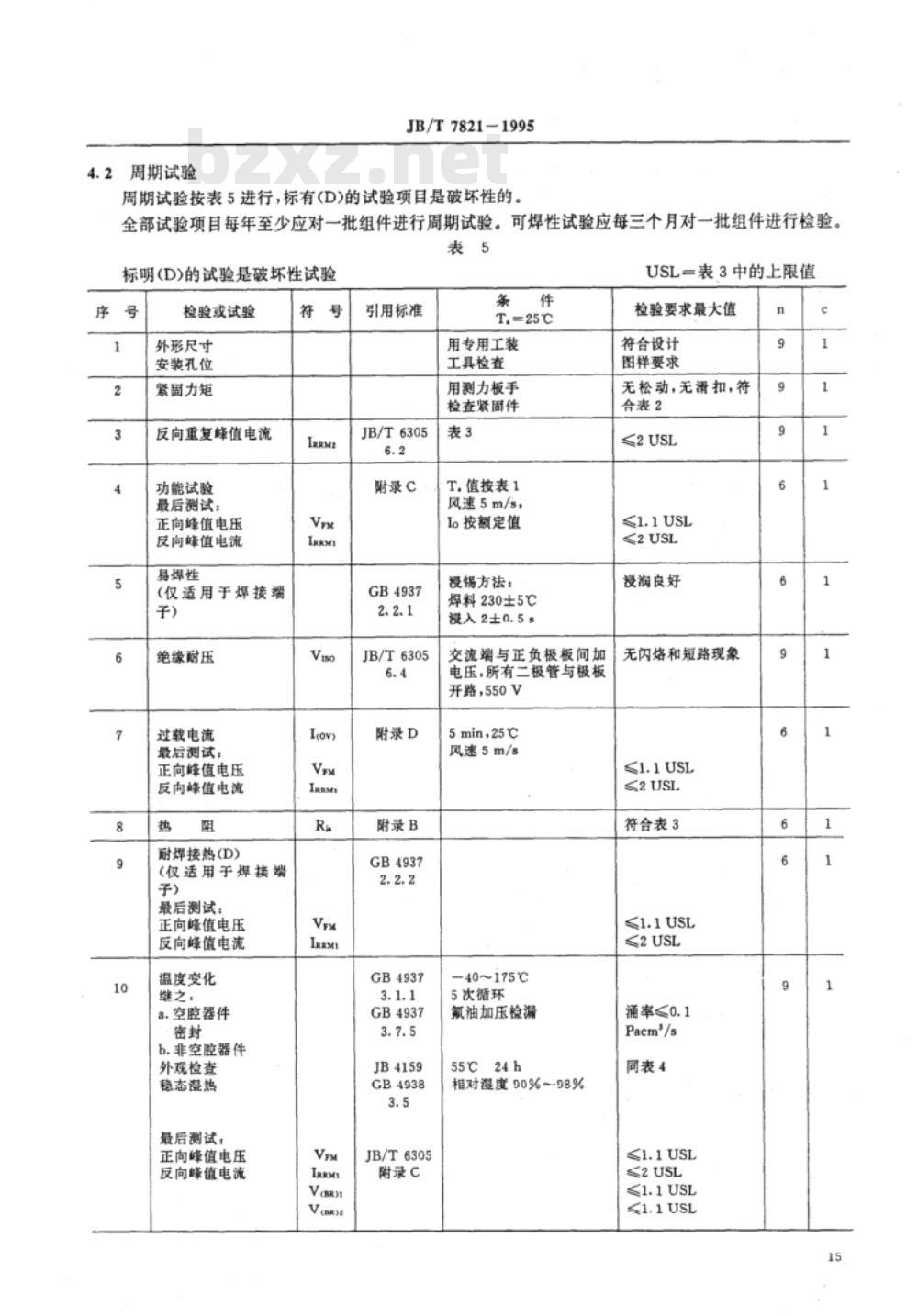 JB/T 7821-1995 机动车用雪崩整流管及其组件 UB系列机动车用桥式雪崩整流组件