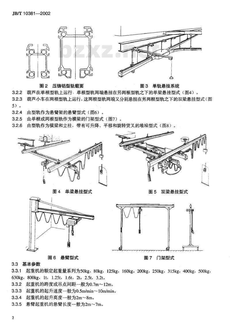 JB/T 10381-2002 柔性组合式悬挂起重机
