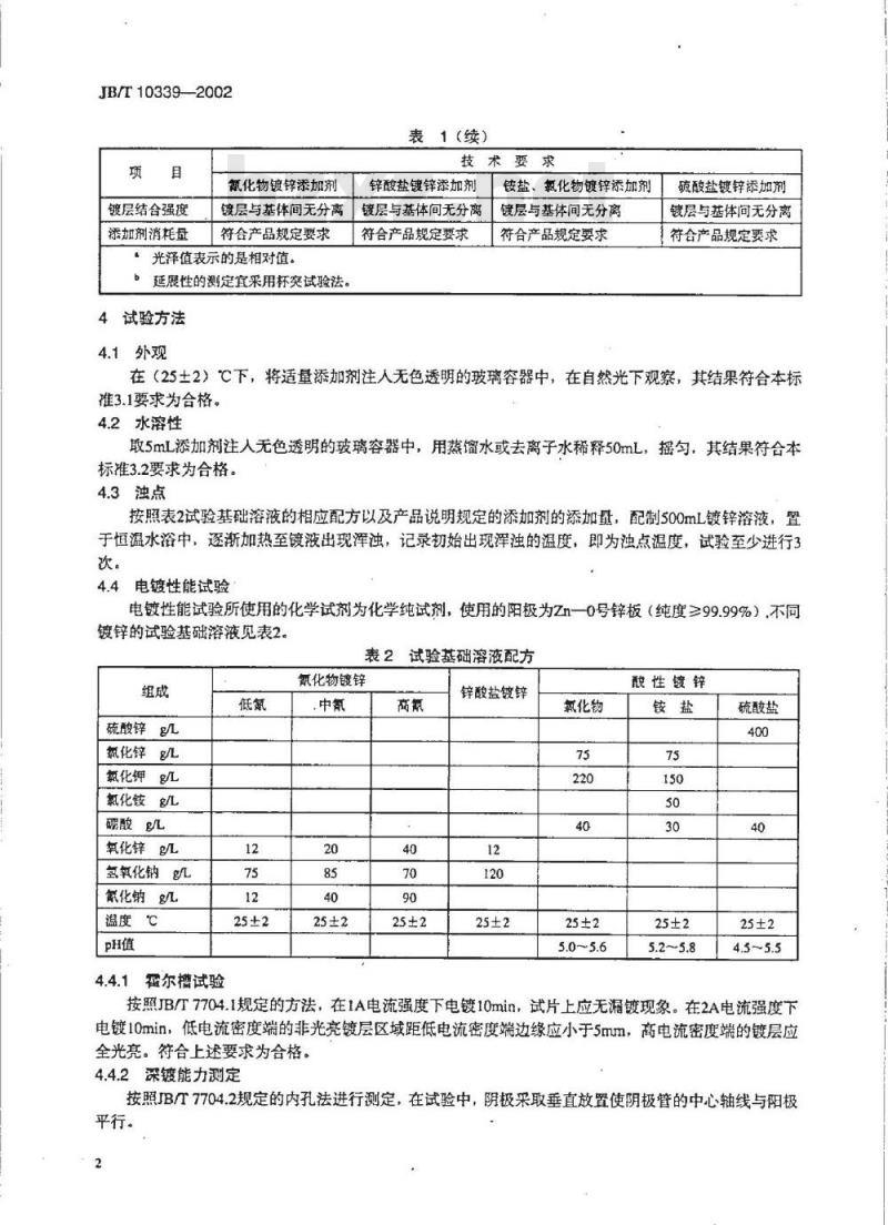 JB/T 10339-2002 光亮镀锌添加剂 技术条件