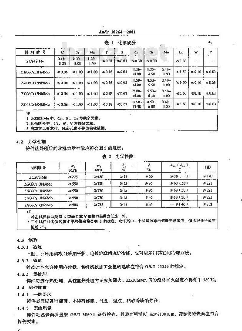 JB/T 10264-2001 混流式水轮机焊接转轮上冠、下环铸件