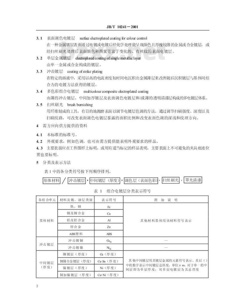 JB/T 10241-2001 金属覆盖层 装饰性多色彩组合 电镀层