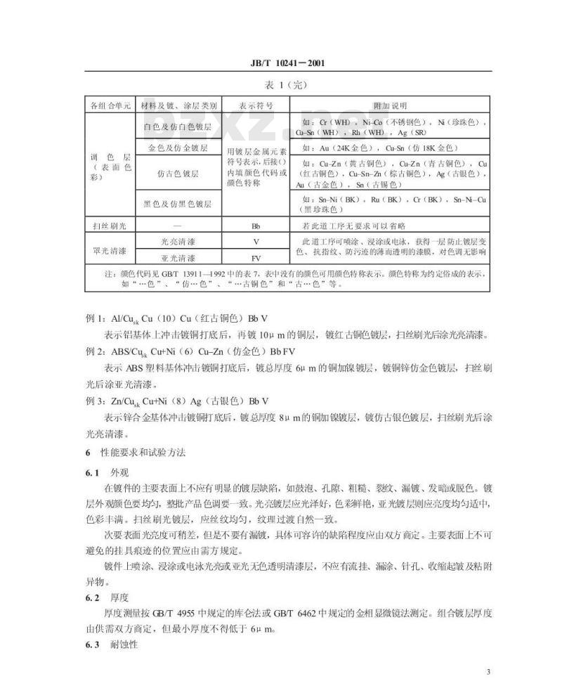 JB/T 10241-2001 金属覆盖层 装饰性多色彩组合 电镀层