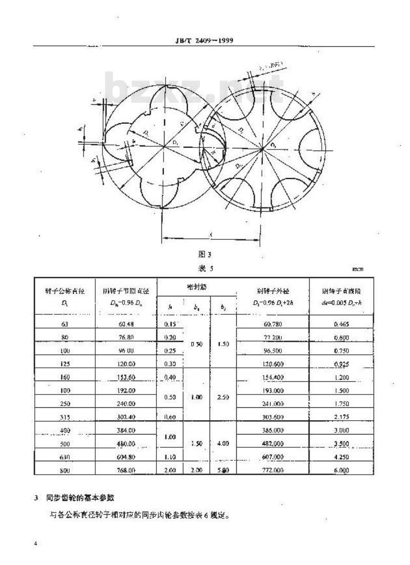 JB/T 2409-1999 螺杆压缩机转子和同步齿轮 基本参数及尺寸