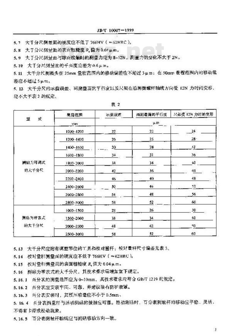 JB/T 10007-1999 大外径千分尺(测量范围为 1000mm～3000mm)